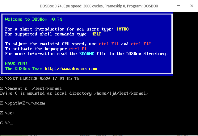 ----dosbox 启动画面